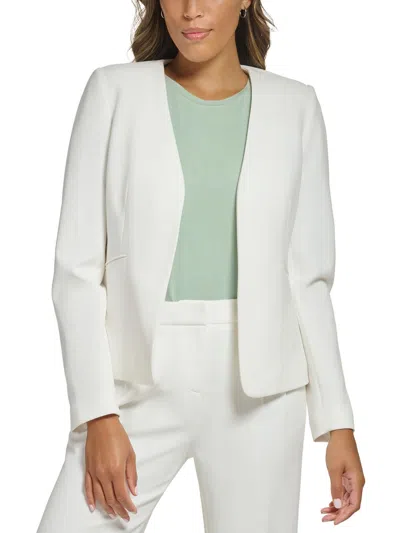 Calvin Klein Petites Womens Solid Polyester Collarless Blazer In White