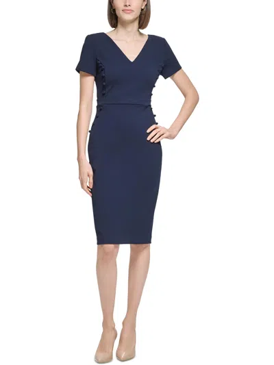 Calvin Klein Petites Womens Solid Polyester Sheath Dress In Blue