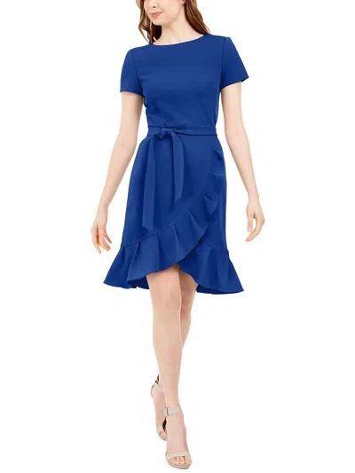 Calvin Klein Petites Womens Tulip Hem Polyester Fit & Flare Dress In Blue