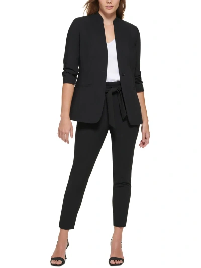 Calvin Klein Petites Womens Woven Ruched One-button Blazer In Black