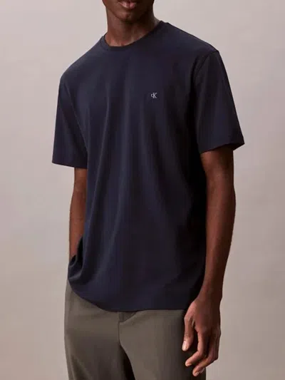 Calvin Klein Embroidered-logo T-shirt In Blue