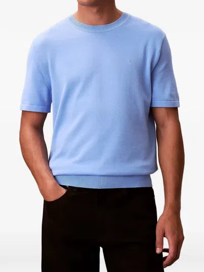 Calvin Klein Supima Cotton Crewneck T Shirt Ribbed Trim In Blue