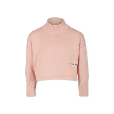 Calvin Klein Kids' Pink Crop Sweater For Girl With Logo