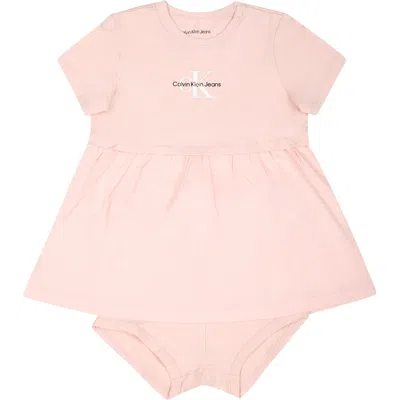 Calvin Klein Pink Dress For Baby Girl With Logo