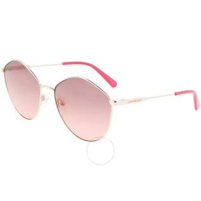 Calvin Klein Pink Gradient Oval Ladies Sunglasses Ckj22202s 717 61 In Gold / Pink