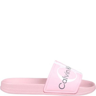 Calvin Klein Kids' Logo印花防水拖鞋 In Pink