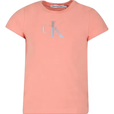 Calvin Klein Kids' Pink T-shirt For Girl With Logo
