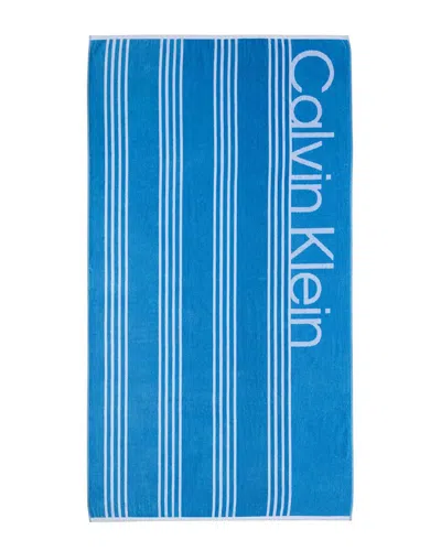 Calvin Klein Pinstripe Logo Velour Beach Towel Set In Blue