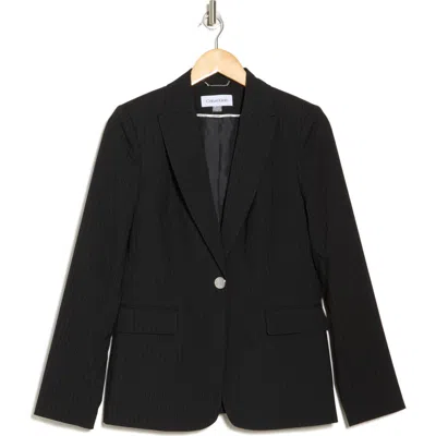 CALVIN KLEIN CALVIN KLEIN PINSTRIPE PEAK LAPEL ONE BUTTON BLAZER