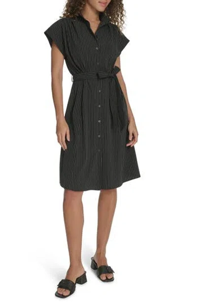 Calvin Klein Pinstripe Short Sleeve Shirtdress In Blue