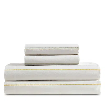 Calvin Klein Pinstripes Washed Cotton Percale 4 Piece Sheet Set, Queen In Yellow