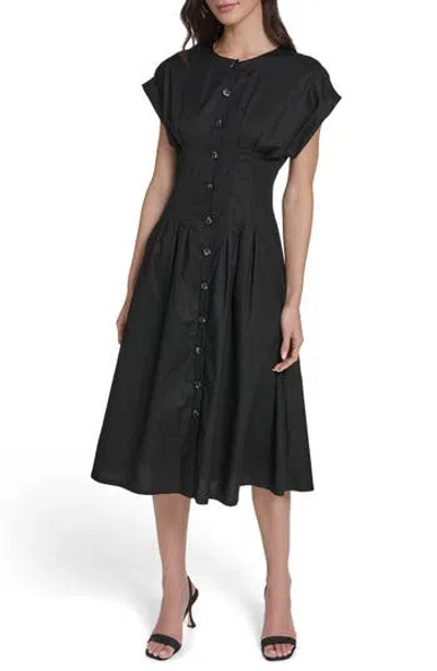Calvin Klein Pintuck Fit And Flare Shirtdress In Black