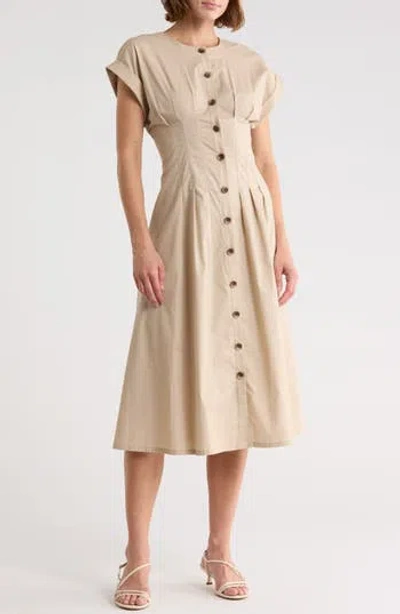 Calvin Klein Pintuck Fit And Flare Shirtdress In Brown