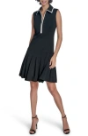 Calvin Klein Piped Sleeveless Tennis Dress In Black