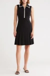 Calvin Klein Piped Sleeveless Tennis Dress In Black