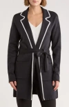 Calvin Klein Piped Tie Waist Cardigan In Black