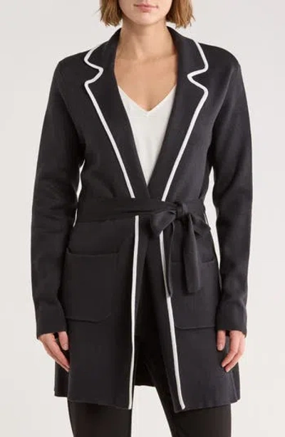 Calvin Klein Piped Tie Waist Cardigan In Black