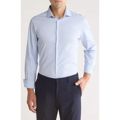 Calvin Klein Plaid All-season Stretch Long Sleeve Slim Fit Dress Shirt In Soft Blue