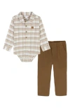 Calvin Klein Plaid Bodysuit & Chino Pants Set In Multi
