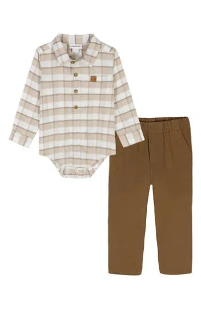 Calvin Klein Babies'  Plaid Bodysuit & Chino Pants Set In Multi