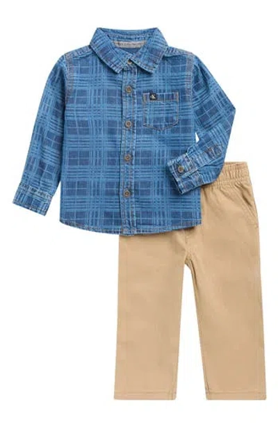 Calvin Klein Babies'  Plaid Button-up & Pants Set In Multi
