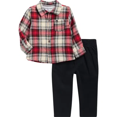 Calvin Klein Babies'  Plaid Button-up Shirt & Pants Set In Multi