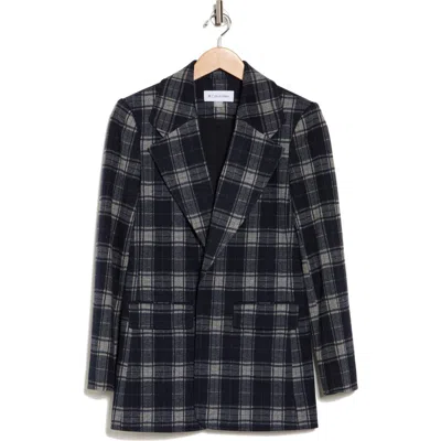 Calvin Klein Plaid Longline Jacket In Navy Multi