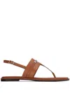 Calvin Klein Plaque Leather Sandals In Brown