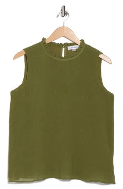 Calvin Klein Pleat Mock Neck Sleeveless Top In Green
