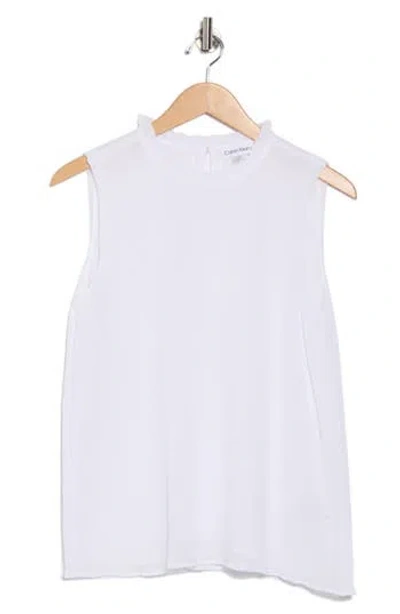 Calvin Klein Pleat Mock Neck Sleeveless Top In White