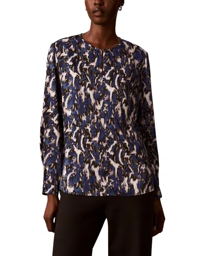 Calvin Klein Pleated Long Sleeve Blouse In Blue