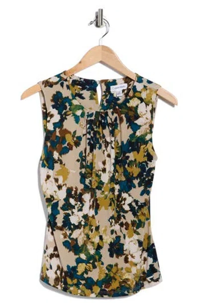 Calvin Klein Pleated Neck Sleeveless Top In Multi