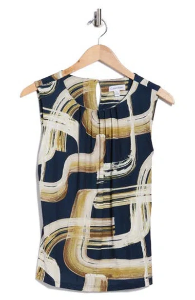 Calvin Klein Pleated Neck Sleeveless Top In Multi