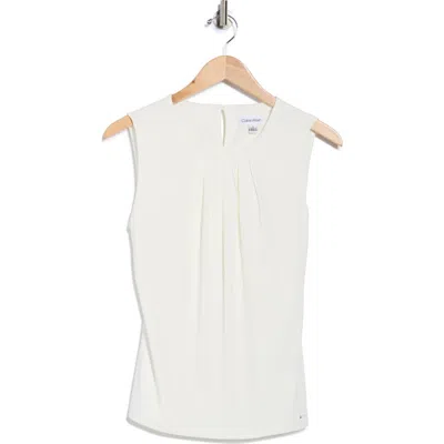 Calvin Klein Pleated Neck Sleeveless Top In White
