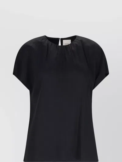 Calvin Klein Pleated Neckline Short Sleeves Top In Black