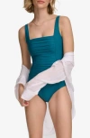 Calvin Klein Pleated One-piece Swimsuit In Cypress