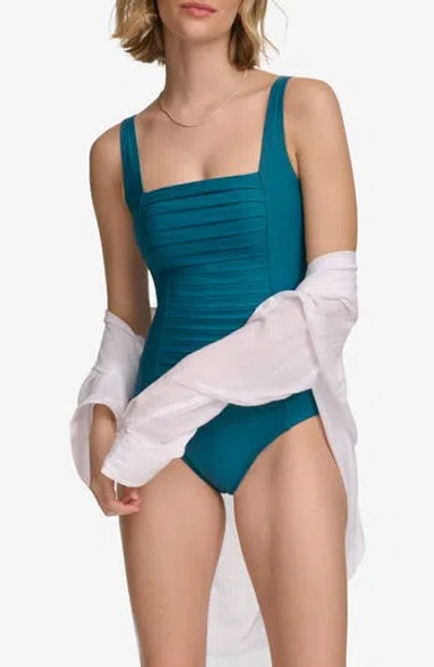 Calvin Klein Pleated One-piece Swimsuit In Cypress