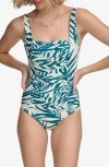 Calvin Klein Pleated One-piece Swimsuit In Cypress Multi