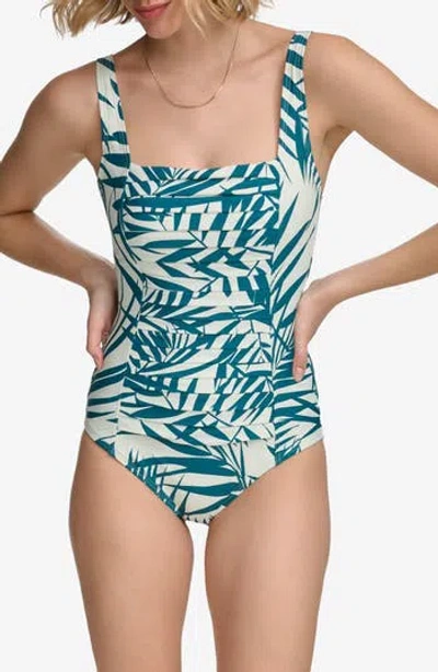 Calvin Klein Pleated One-piece Swimsuit In Cypress Multi