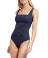 Calvin Klein Pleated One Piece Swimsuit In Navy In Blue