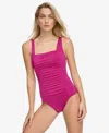 Calvin Klein Pleated One-piece Swimsuit,created For Macy's In Boysenberry Shimmer
