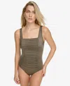 Calvin Klein Pleated One-piece Swimsuit In Bronze