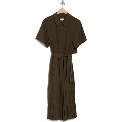 Calvin Klein Pleated Shirdress In Green