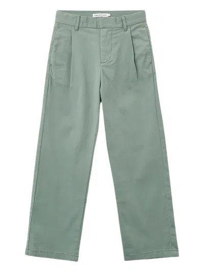 Calvin Klein Kids' Pleated Wide-leg Trousers In Green