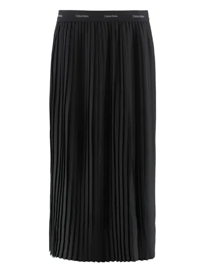 Calvin Klein Pleated-waistband Midi Skirt In Black
