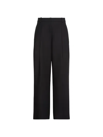 Calvin Klein Straight Cut Pants Wide Leg Pleated Design In Black