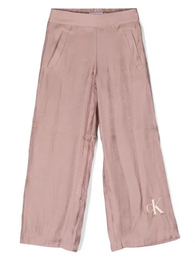 Calvin Klein Kids' Plissé-effect Straight-leg Trousers In Pink