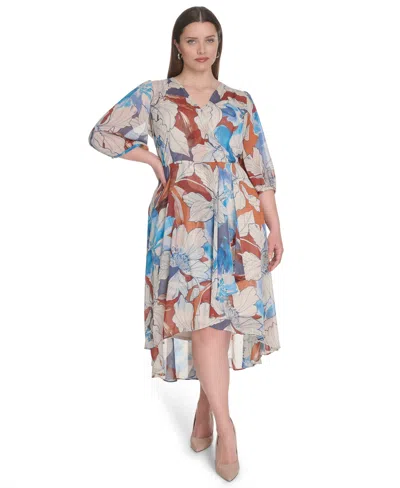Calvin Klein Plus Size 3/4-sleeve Chiffon Midi Dress
