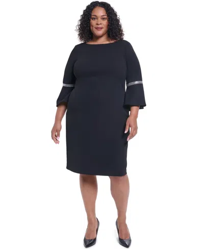 Calvin Klein Plus Size Bell-sleeve Boat-neck Little Black Dress In Blue