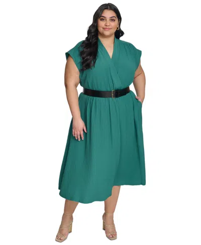 Calvin Klein Plus Size Belted A-line Dress In Sequoia
